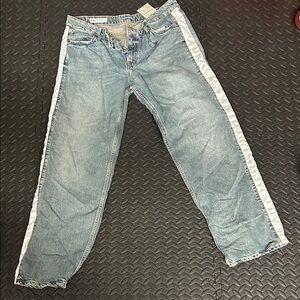 Zara Light Blue Straight-Leg Jeans with White Side Stripe